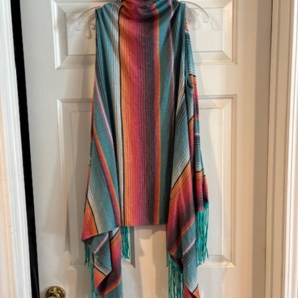Crazy TrainSerape  Poncho style  fringed Western/Southwest Vest- Very nice - Picture 2 of 2